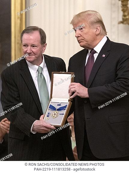 United States President Donald J. Trump awards the Presidential Medal of Freedom for Elvis Presley during a ceremony in the East Room of the White House in...