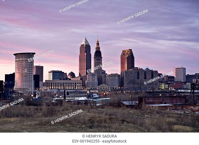 Pink sunset in Cleveland