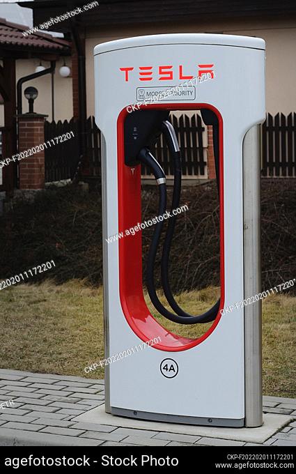 Tesla electric car charging station Tesla Supercharger in Vestec near Prague, Czech Republic. (CTK Photo/Petr Malina)