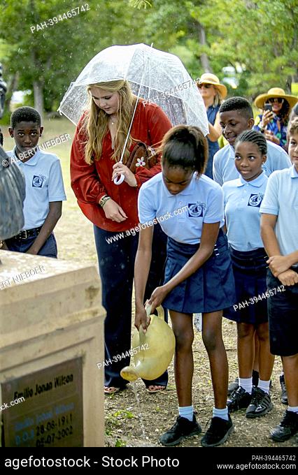 Princess Amalia of The Netherlands at Emilio Wilson Park in Philipsburg, on February 07, 2023, to visit the former Sentry plantation and visit to the Erwin...