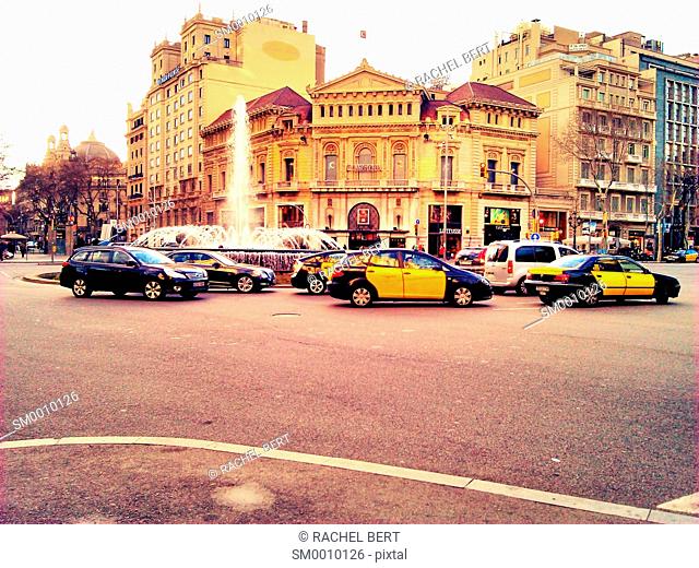 Gran Via intersection with Passeig de Gracia, Barcelona, Catalonia, Spain