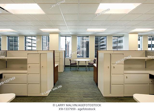Cubicles and meeting area in a downtown office building
