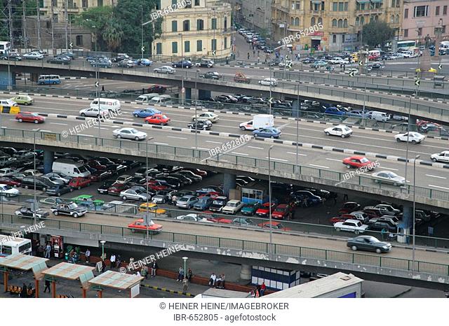 Parking lots and motorway (expressway) bridges, Cairo, Egypt, North Africa, Africa