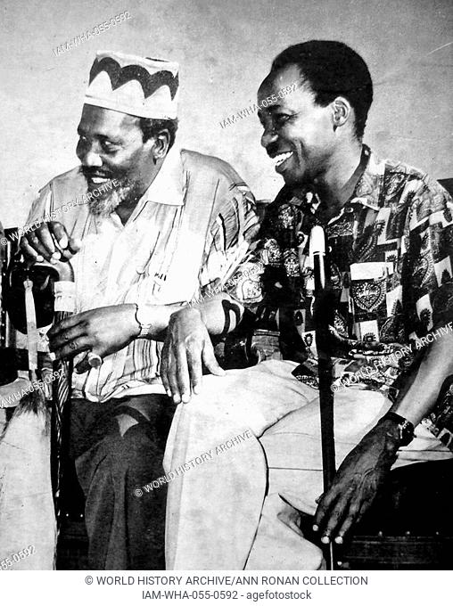 Photograph of President Jomo Kenyatta of Kenya (1892-1978) with Julius Kambarage Nyerere (1922-1999) leader of Tanzania. Dated 1966