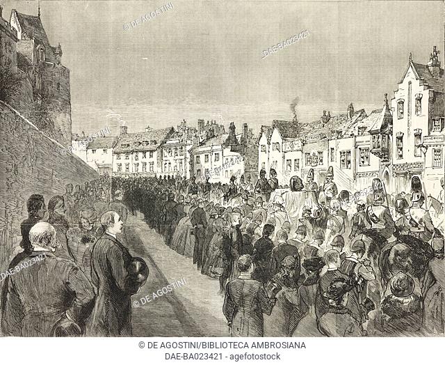 The arrival of the coffin, the procession passing up Thames Street, Windsor, April 4, the death of Leopold, Duke of Albany (1853-1884), United Kingdom