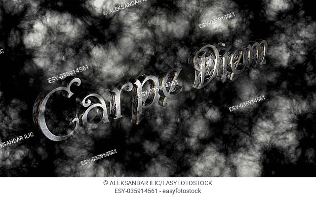 Carpe diem - latin phrase that means Capture the moment on black background with white smoke
