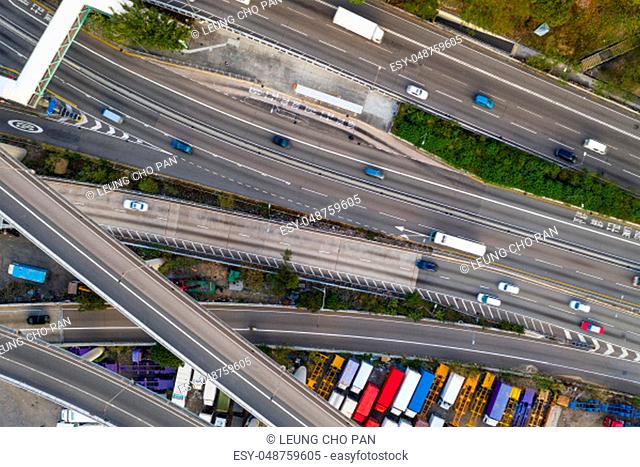 Hong Kong, 12 February 2019: Top view of Hong Kong traffic