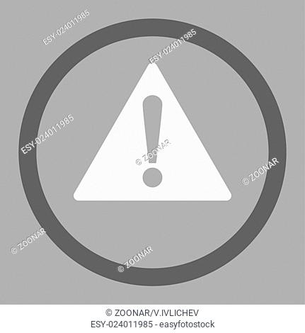 Warning flat dark gray and white colors rounded vector icon