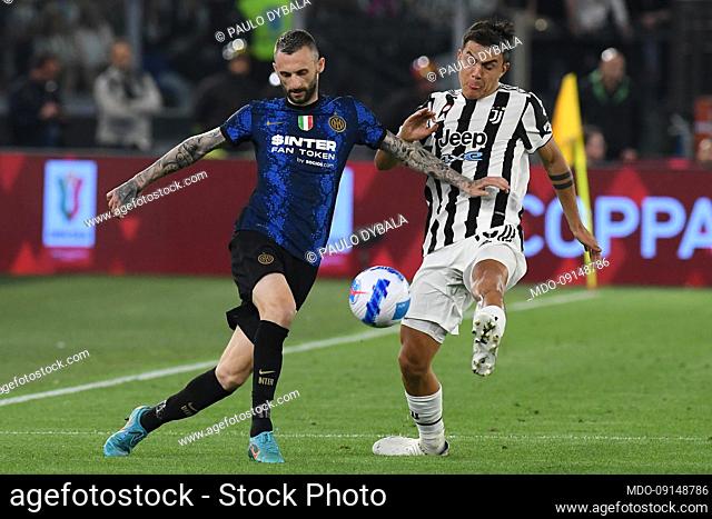 The Juventus player Paulo Dybala and the Inter player Marcelo Brozovic during the Coppa Italia final Juventus-Inter at the Stadio Olimpico
