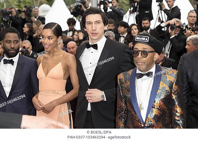 Laura Harier (l-r), director Spike Lee, Adam Driver and Corey Hawkins attend the premiere of 'Blackkklansman' during the 71st Cannes Film Festival at Palais des...
