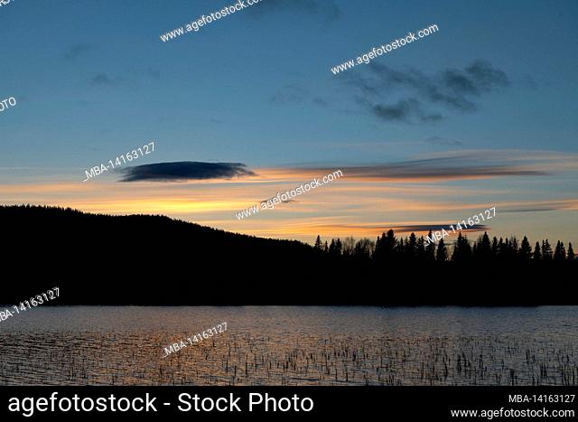 a lake at dusk, nyluspen, västerbottens län, lapland, sweden