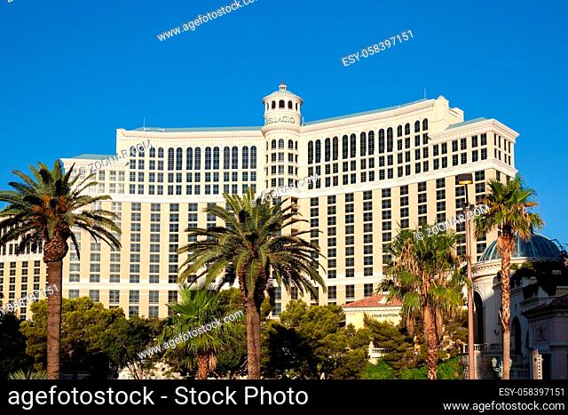 LAS VEGAS, NEVADA/USA - AUGUST 1 : View of the Bellagio Hotel and Casino at sunrise in Las Vegas on August 1, 2011