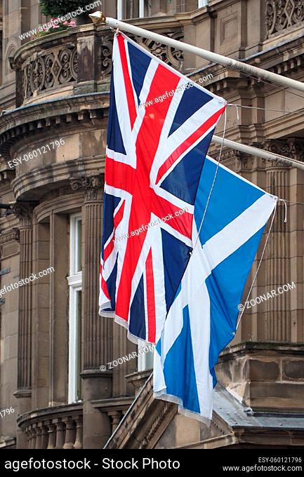 national flag of the United Kingdom (UK) aka Union Jack and flag of Scotland