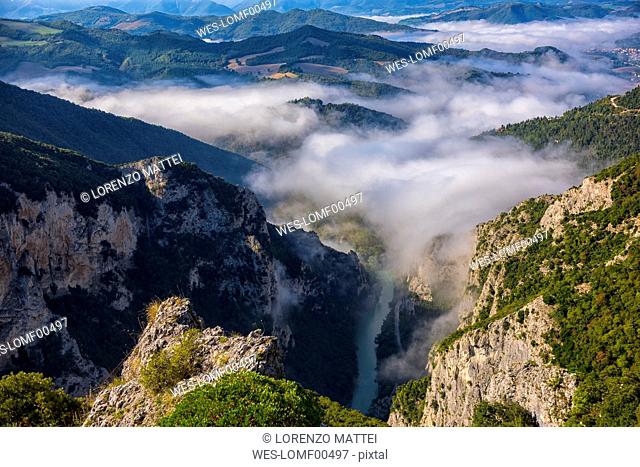 Italy, Marche, Apennines Mountains, Furlo Pass and Candigliano River