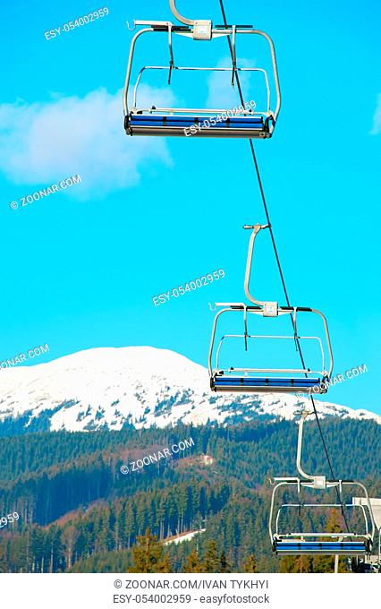 Empty cable cars in the Carpathians Mountains ski resort