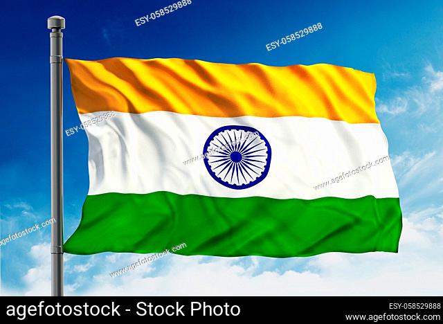 India flag isolated on blue sky background
