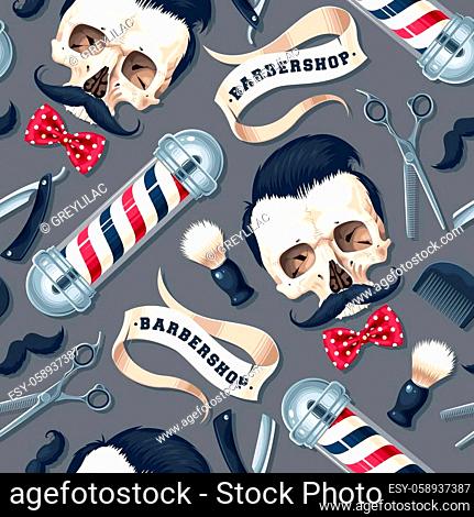 Seamless vector pattern with high detailed barber shop supplies