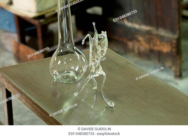 Craftsmanship of glass. Glass furnace view, Murano Venice, Italy