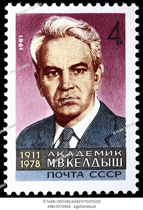 Mstislav Keldysh (1911-1978), Russian mathematician, postage stamp, Russia, USSR, 1981