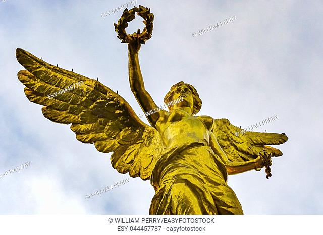 Golden Angel Independence Monument Under Sun Mexico City Mexico. Built in 1910 celebrating war in early 1800s leading to Independence 1821