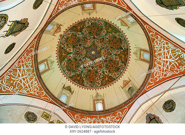 Mevlana Museum, city of Konya, Turkey. Looking up inside the mosque dome