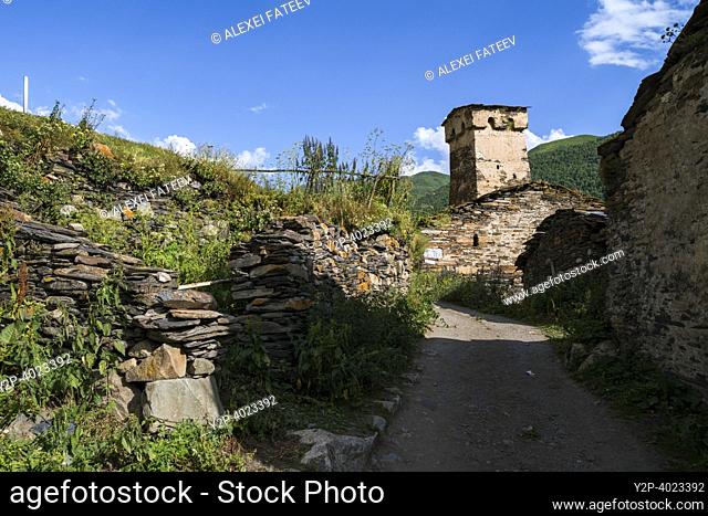 Traditinal Svan towers in Ushguli community (village Zhibiani) in Svaneti, Georgia