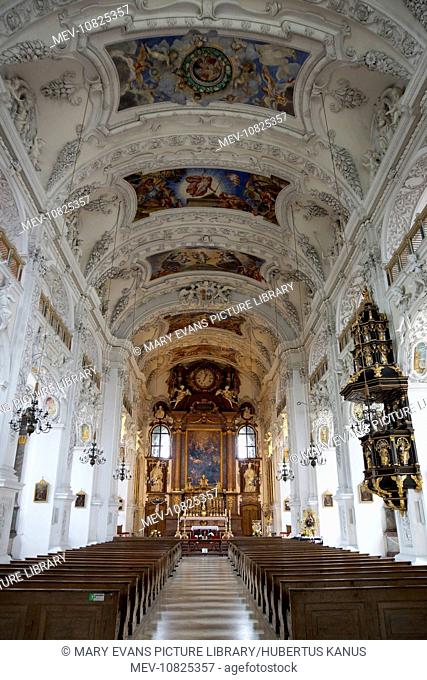 Germany, Bayern, Penzberg, Benediktbeuern: Interior of the Basilika of the Benediktbeuern Monastery (739 AD)