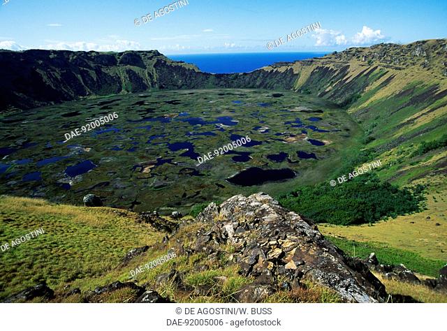 The crater of Rano Kau volcano, Rapa Nui National Park (UNESCO World Heritage List, 1995), Easter Island, Chile