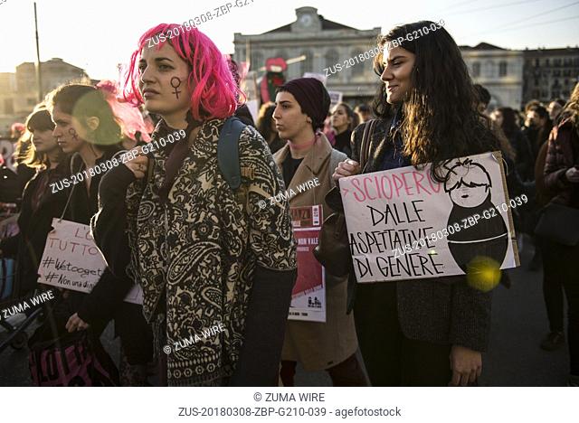 March 8, 2018 - Turin, Piedmont, Italy - Turin, Italy-March 8, 2018: Procession of March 8 for the Women's Day in Turin (Credit Image: © Stefano Guidi via ZUMA...