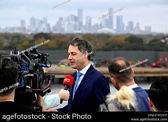 Prime Minister Alexander De Croo talks to the press at a visit to the Port of Houston, United States of America on Saturday 09 December 2023.