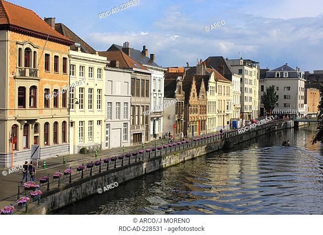 Houses, river Leie, old town of Ghent, East Flanders, Belgium