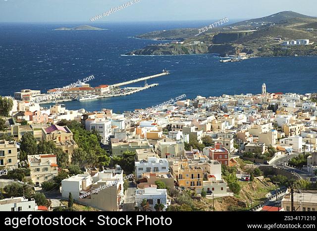 Overview of Ermoupolis district, Syros Island, Cyclades Islands, Greek Islands, Greece, Europe