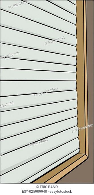 Illustration of window with closed blinds in outline