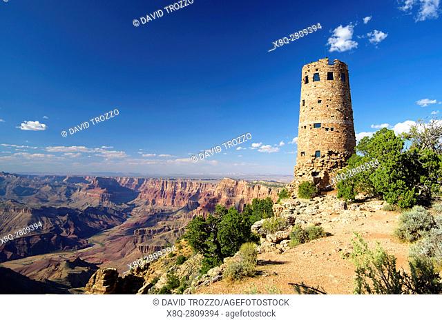 Desert View Watchtower, is a 70-foot-high stone building located on the South Rim of the Grand Canyon National Park, Arizona USA