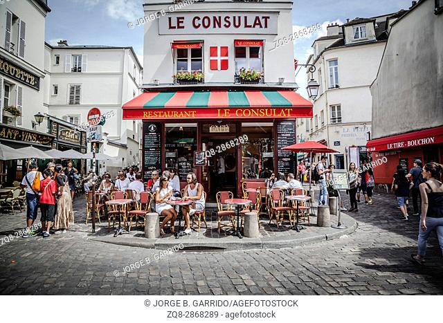 View of typical Paris cafe on Montmartre, Le Consulat
