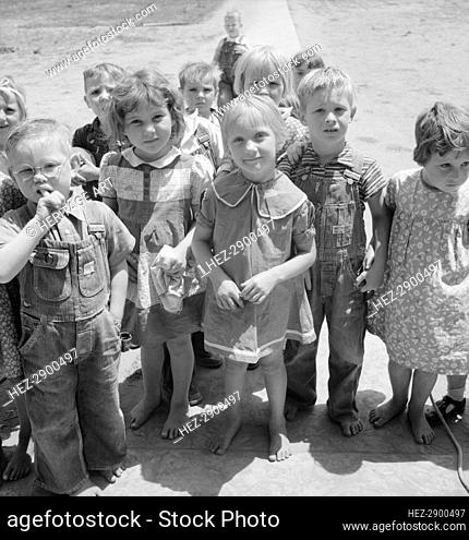 Children who attend nursery school, Farmersville FSA camp, Tulare County, California, 1939. Creator: Dorothea Lange