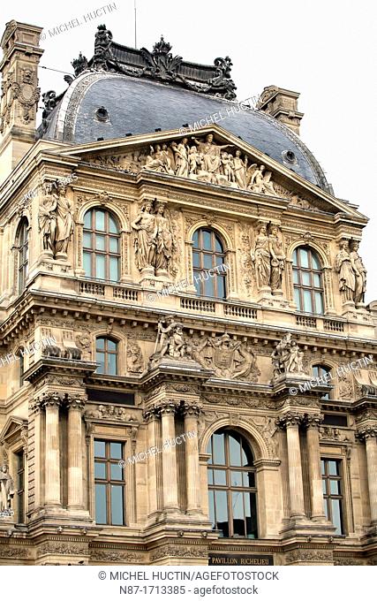 Main front of Pavillon Richelieu, Louvre Museum, Paris, France
