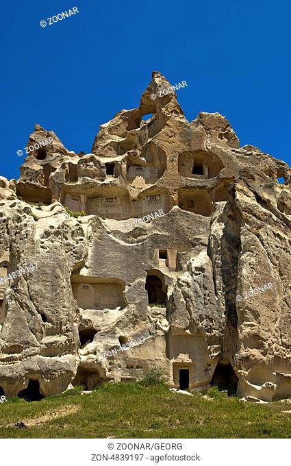 fortress-like tuff rocks, Cavusin, Cappadocia, Turkey
