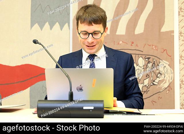 24 February 2020, Saxony-Anhalt, Magdeburg: Committee Chairman Sebastian Striegel (Bündnis90/Die Grünen) sits on the first session of the Parliamentary...