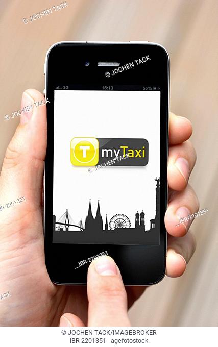 Iphone, smartphone, app on the screen, MyTaxi