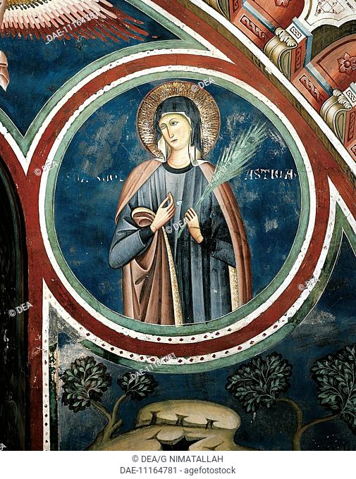 St Scholastica, 13th century fresco by the Second Assistant of Consolo or Magister Consolus. The Lower Church of Sacro Speco Monastery, Subiaco