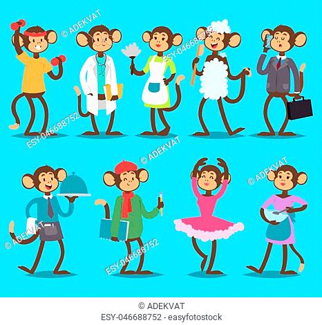 Monkey like people smiling nature vector animals professions dance, doctor,  business, chef, Stock Vector, Vector And Low Budget Royalty Free Image.  Pic. ESY-046688752 | agefotostock