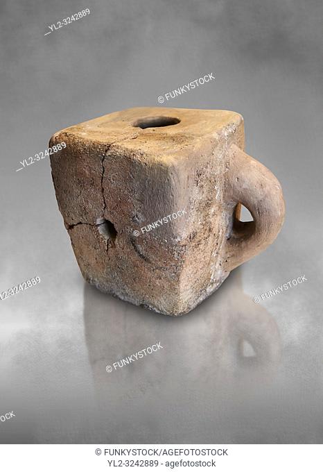 Hittite terra cotta cube shaped libation vessel. Hittite Empire, Alaca Hoyuk, 1450 - 1200 BC. Alaca Hoyuk. Çorum Archaeological Museum, Corum, Turkey