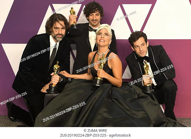 February 24, 2019 - Los Angeles, California, U.S - ANDREW WYATT, ANTHONY ROSSOMANDO, LADY GAGA AND MARK RONSON in the Press Room during the 91st Academy Awards