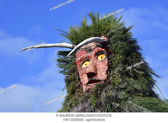 A 6 meter high Careto, ready to burn during the Winter Solstice Festivities. Salsas, Tras-os-Montes. Portugal