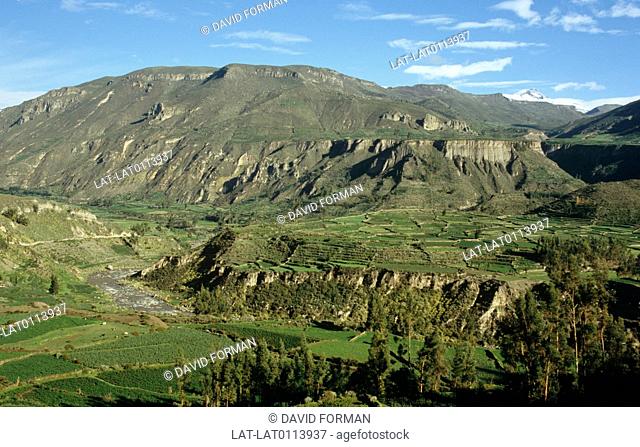 The Colca River starts in the Andes and runs through the Colca Canyon. The Colca Canyon is twice as deep as the Grand Canyon in the US but its sides are less...