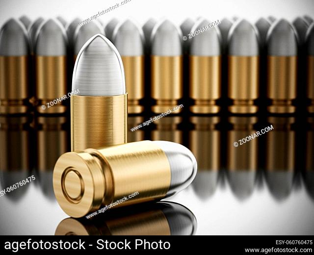 Stack of generic bullets with reflection. 3D illustration