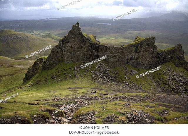Scotland, Isle Of Skye, Trotternish, A view toward the Prison Rock of the Quirang