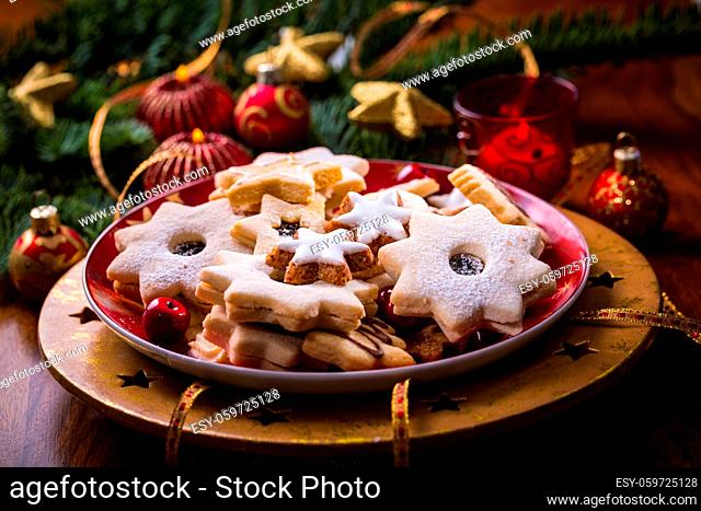 Christmas cookies and gingerbread with chandles