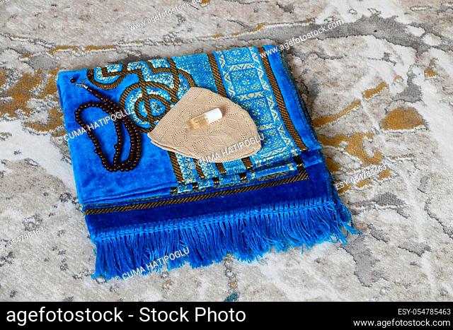 worship materials used by Muslims, prayer beads prayer rugs and fragrance